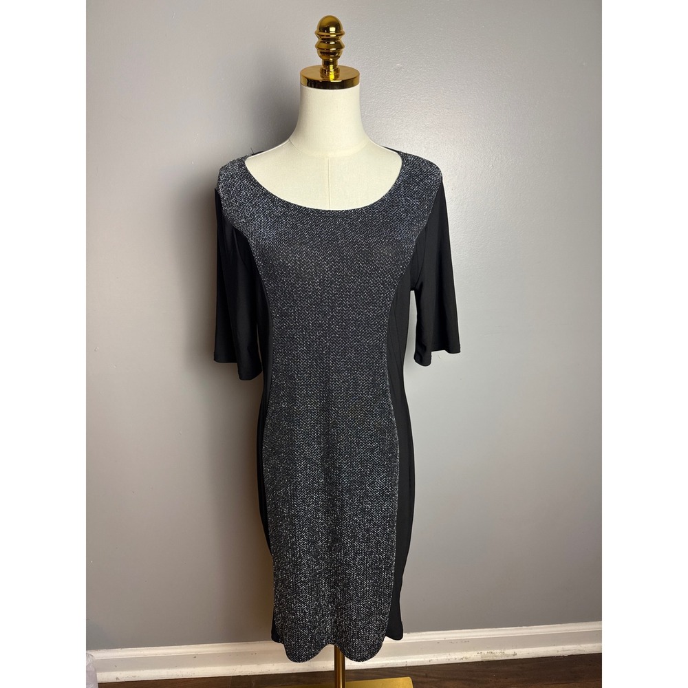 American City Wear Sheath Dress Women XL Black Silver Excellent Metallic‎ Panel